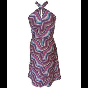 Intermix Y2K Halter Key Hole Neck Pink and Purple Patterned Dress • Size 8